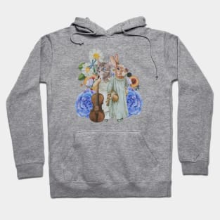 rabbit & cat collage art Hoodie